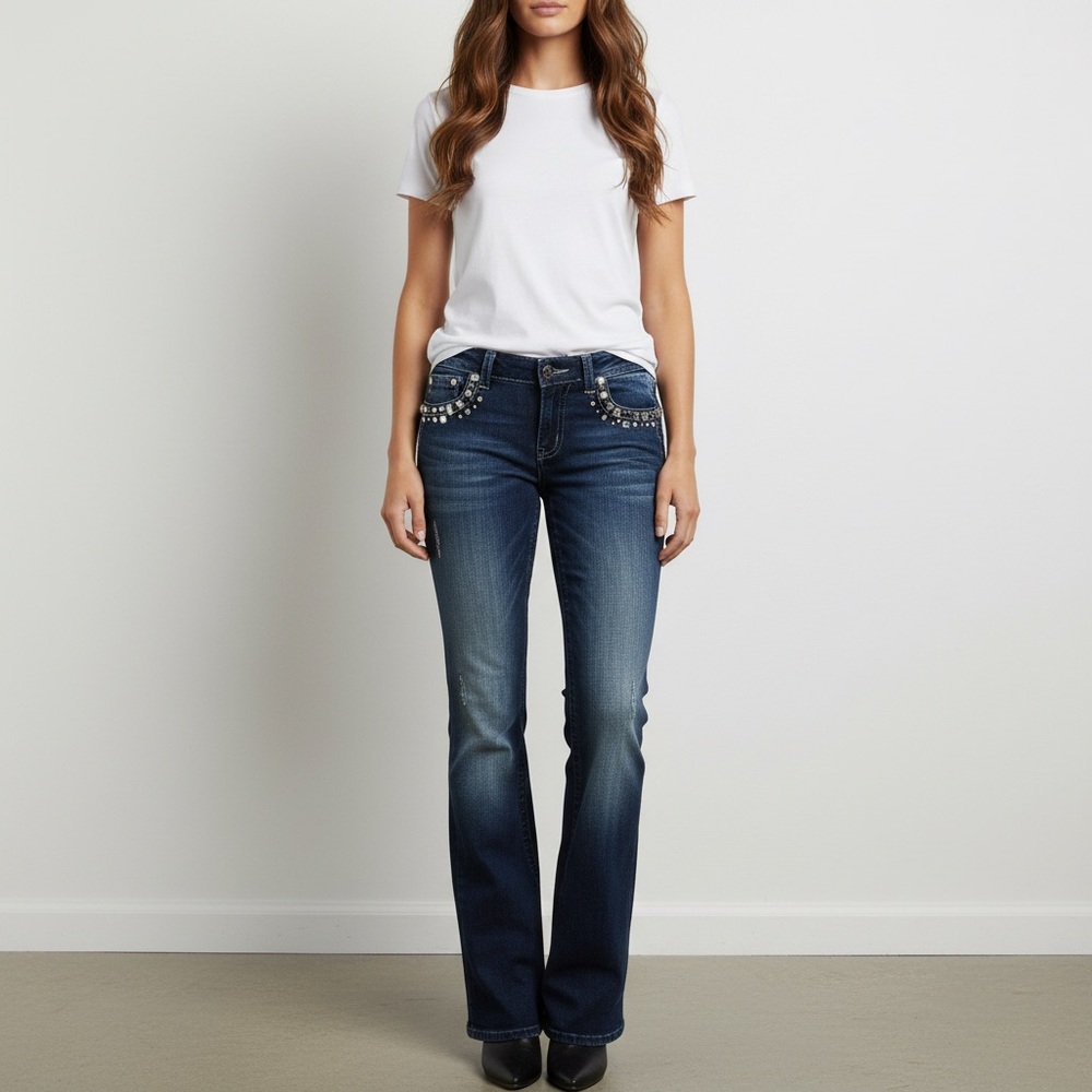 Miss Me Embellished Dark Blue Women's Flare Jeans